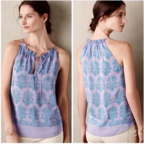 Anthropologie HD in Paris 100% Silk Panorama Batik Print Top - SIZE 8 - Picture 14 of 14